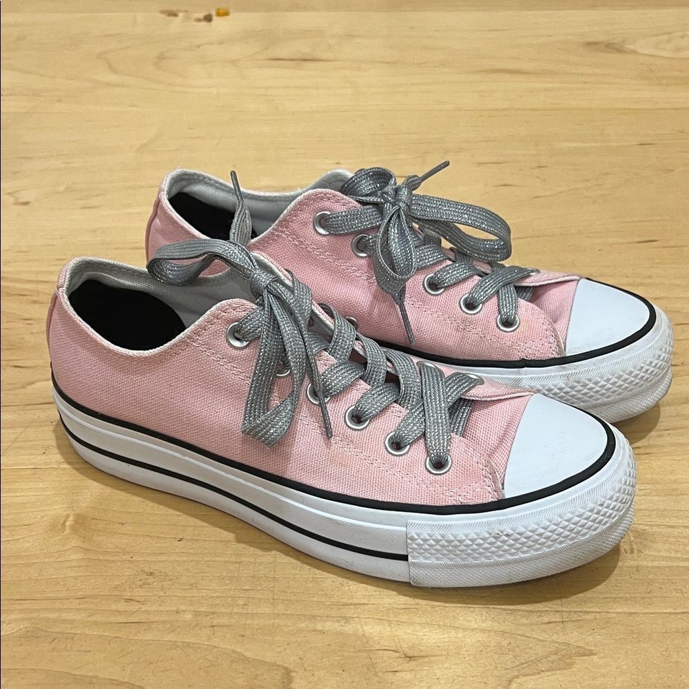 Converse Pink Platform Lo Sneakers with Silver Laces